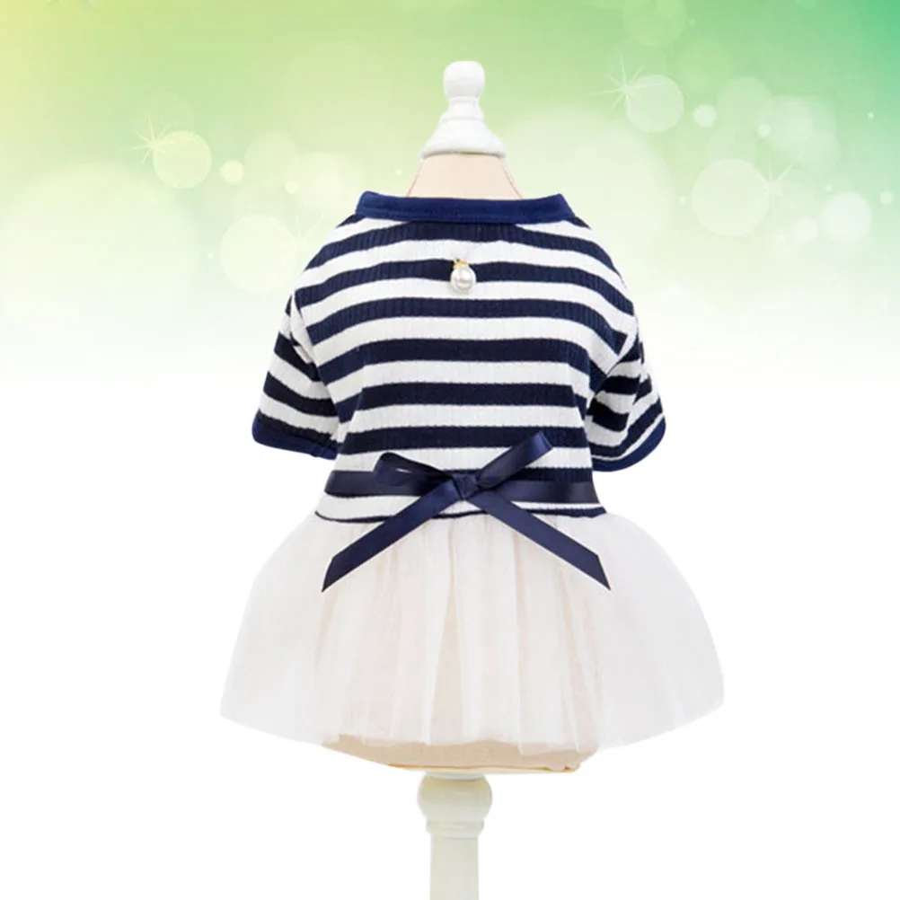 

Cotton Stripe Gauzy Dog Skirt for Small Dogs Navy Blue S Size Easy to Wear Comfortable Pet Clothes for Walking Photo Shoots