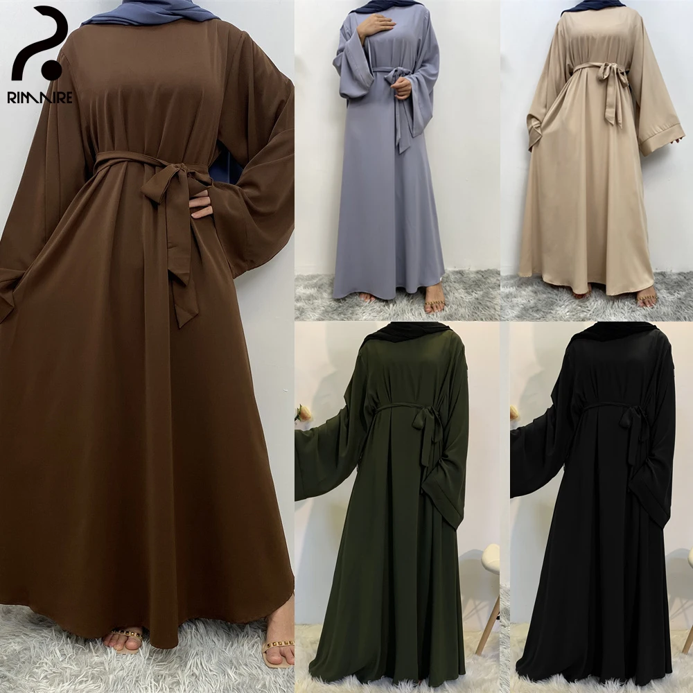 

Hot Selling Dubai Womens Muslim Abayas Fashion Long Sleeves Slim Fit Dresses Islamic Ladies Casual Abaya Gifts Wholesale RIMAIRE