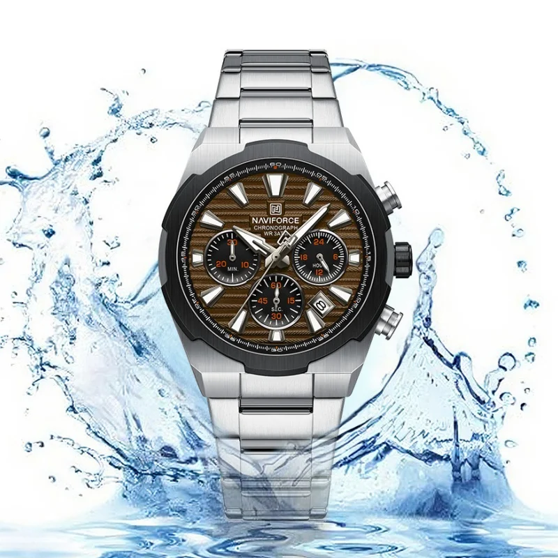 

8081 NAVIFORCE Men's Quartz Watch Multifunctional Watch Calendar Stopwatch Luminous Hands 30ATM Waterproof Stainless Steel band
