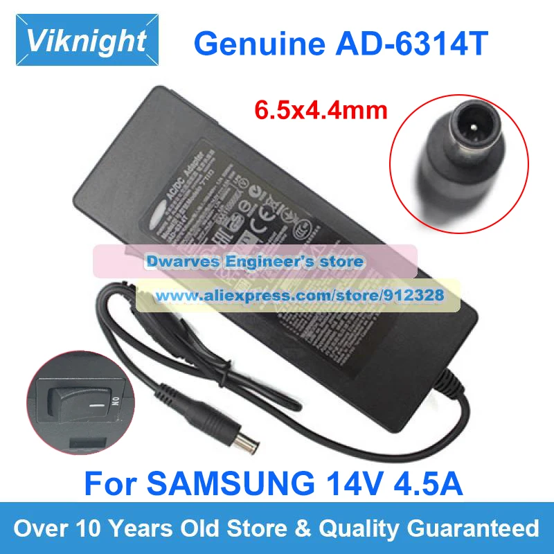 

Original 14V 4.5A Monitor Adapter For Samsung AD-6314N AD-6314C SVD5614V AP06314-UV S24A300B S27B970D SA650 S24A650S SA550 SA850