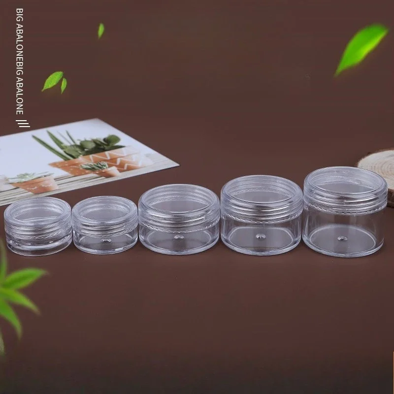 Frascos de plástico transparente redondos com tampas superiores redondas para cremes, recipientes cosméticos empilháveis com tampas de parafuso, etiquetas, loções, pós