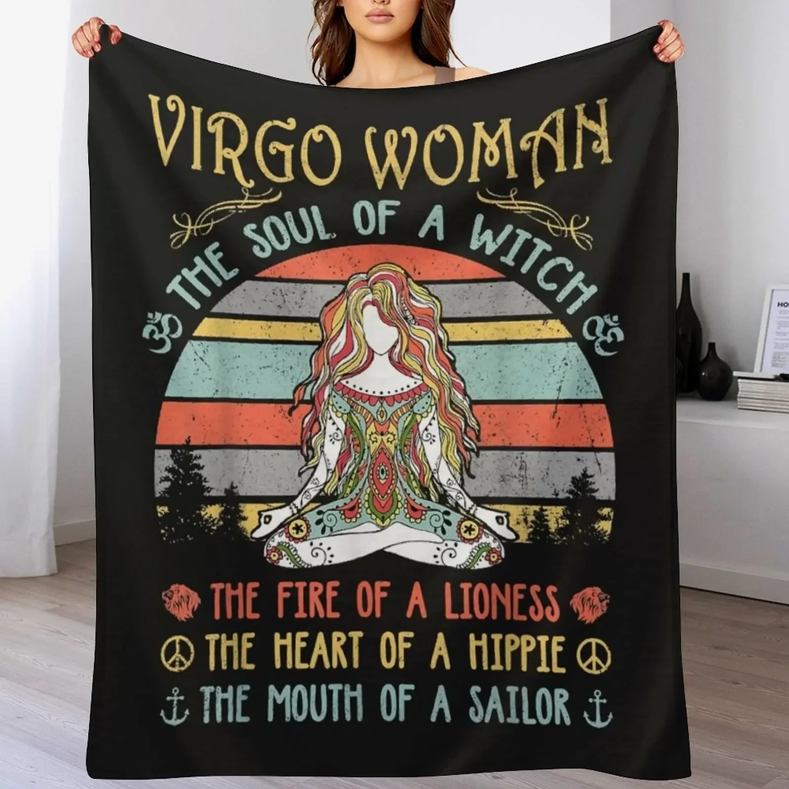 

Virgo Woman The Soul Of A Witch Vintage Birthday Gift Throw Blanket Cozy Sofa Blanket for TV Watching Napping