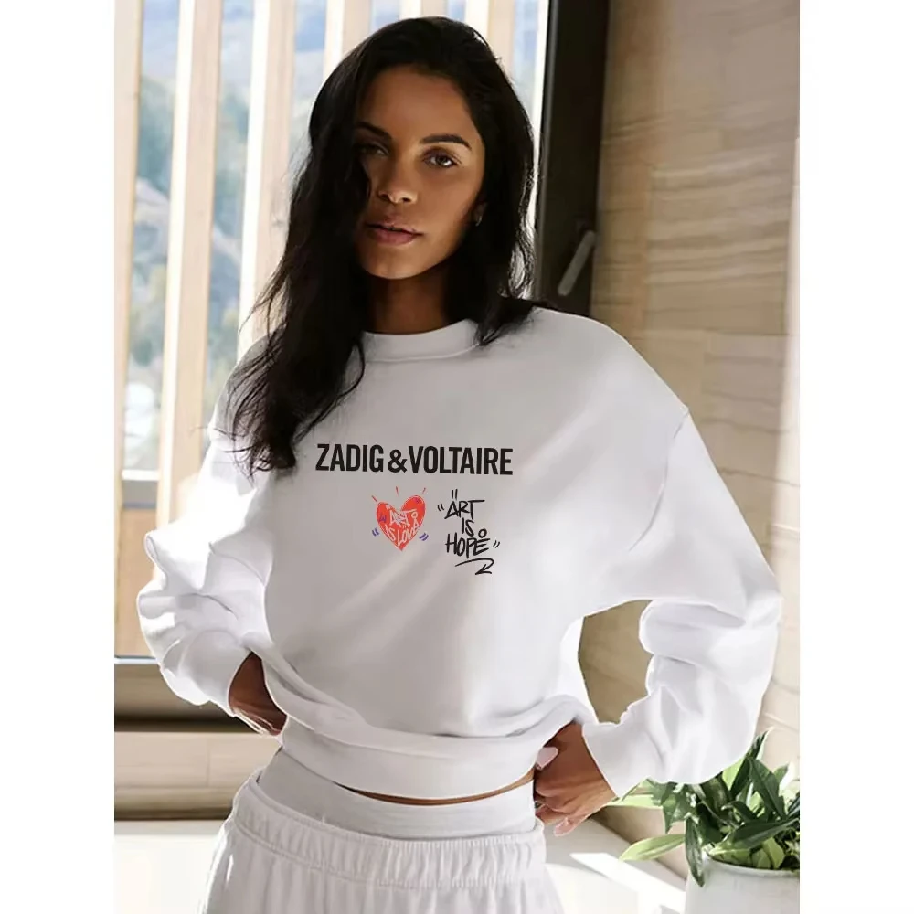 Winter New French Niche Voltaire Zadigs Pullover Printed Oversized Casual Women's Hooded Sports Hoodie Sportswear Clothing Tops