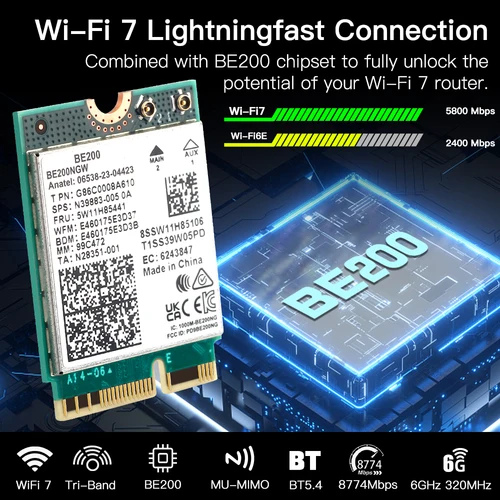 Imagen 2 del producto WiFi 7 para tarjeta de red Intel BE200 Bluetooth 5,4 Tri Band 2,4/5/6GHz 8774Mbps BE200NGW M.2 adaptador inalámbrico mejor que Wifi 6E