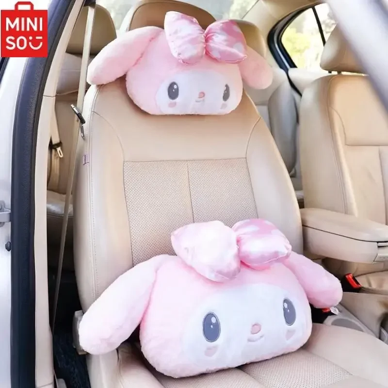 MINISO Sanrio Melody Car Plush Neck Pillow Waist Pillow Cartoon Love Polka Dot Bowknot Ladies Car Interior Decoration Ornaments