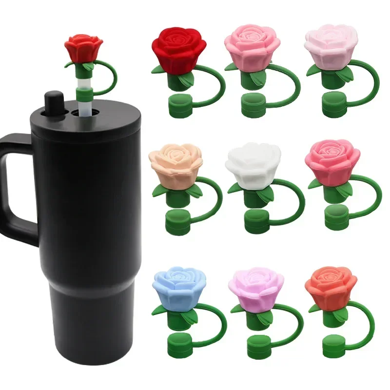 Hot 9-10mm Rose Flower Straw Cover for Stanley Large Silicone Diameter Heat-resistant Dust Proof Straw Plug Cap Cup Accessorie