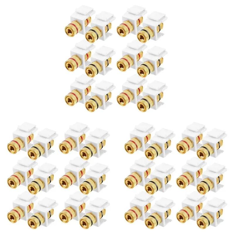 

ABKN-36 Pieces Banana Jack Binding Post Keystone Jack Insert, Black And Red Rings Audio Speaker Keystone Connector Screw Type