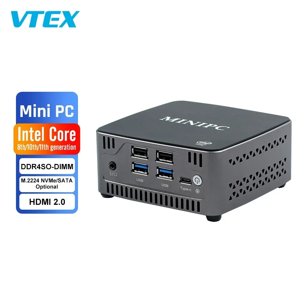 2026 Vtex Mini Computer Desktop Core 8Th Generation Whiskey Lake-U Full Function Usb-C Morefine Modern 2 Ddr4 Sodimms Mini Pc