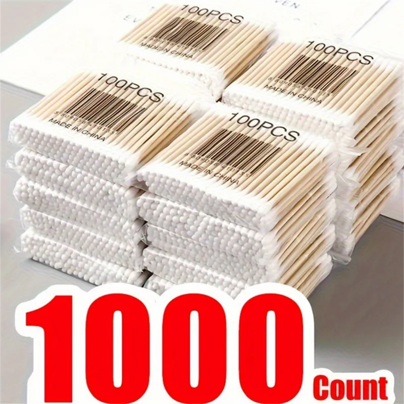 100/1000 pièces Double extrémité coton-tige dissolvant d'oreille ménage bâton en bois démaquillant bâton de beauté démaquillant dissolvant d'oreille ﻿