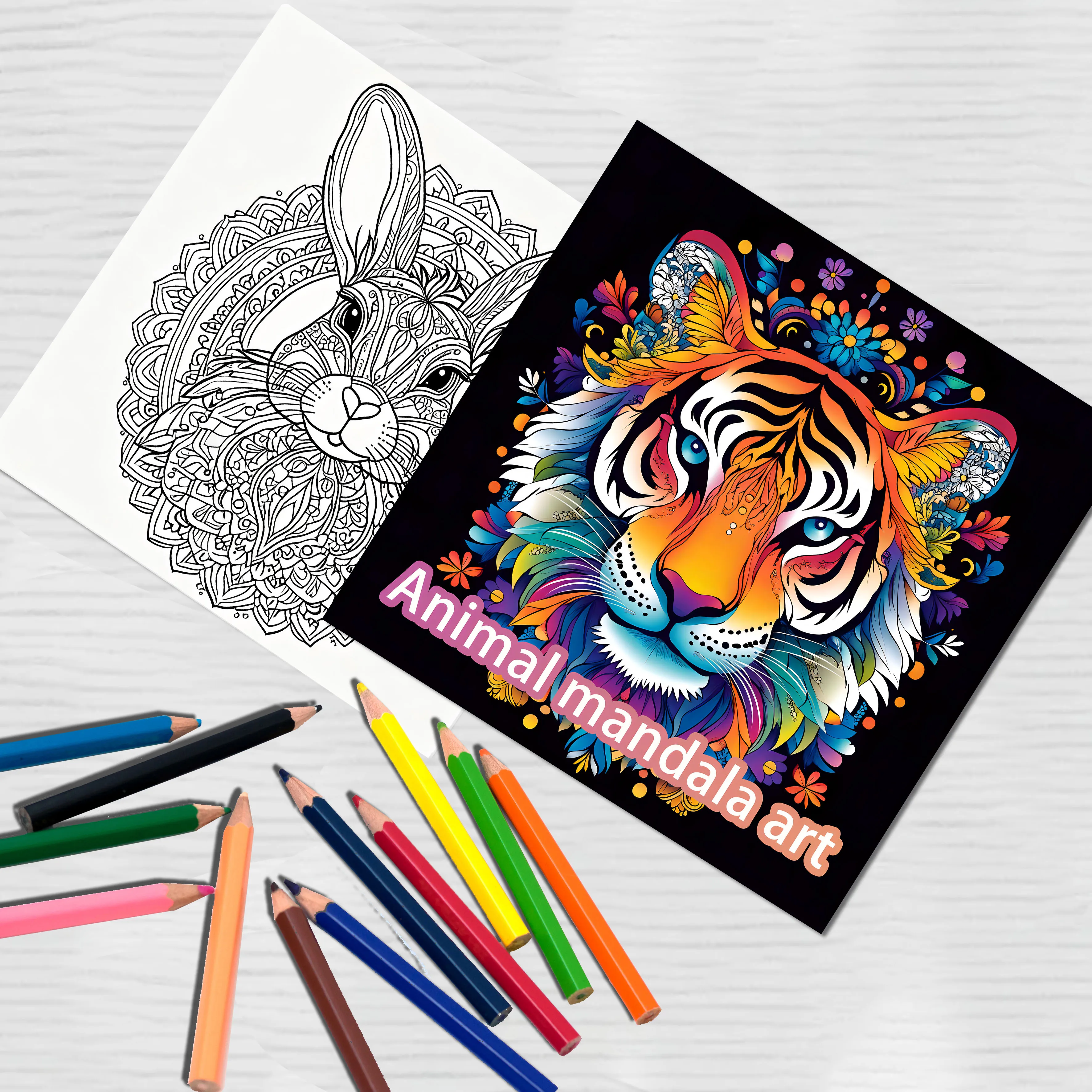 2-Pack Animal Mandala Colouring Book for Adults - Stress Relief and Mindfulness Art Therapy
