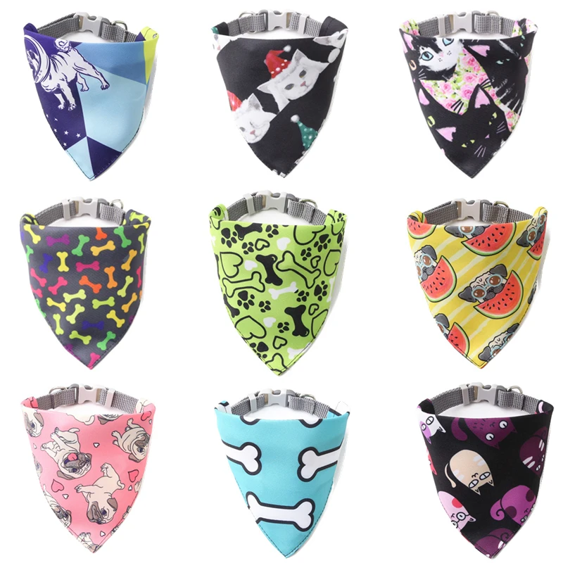 New Dog Cat Bandana Scarf Collar Adjustable Pet Neckerchief Cute Paw Pattern Scarf Waterproof Saliva Towel for Small Dog