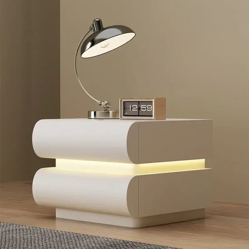 New home Internet celebrity cream white bedside table leather Italian minimalist bedroom solid wood bedside storage