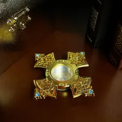 HTISOK Orthodox Holy Water Vessel Gold Plated Alloy with Celtic Cross Church Sanctuary Family Spiritual Space Religiou Decor