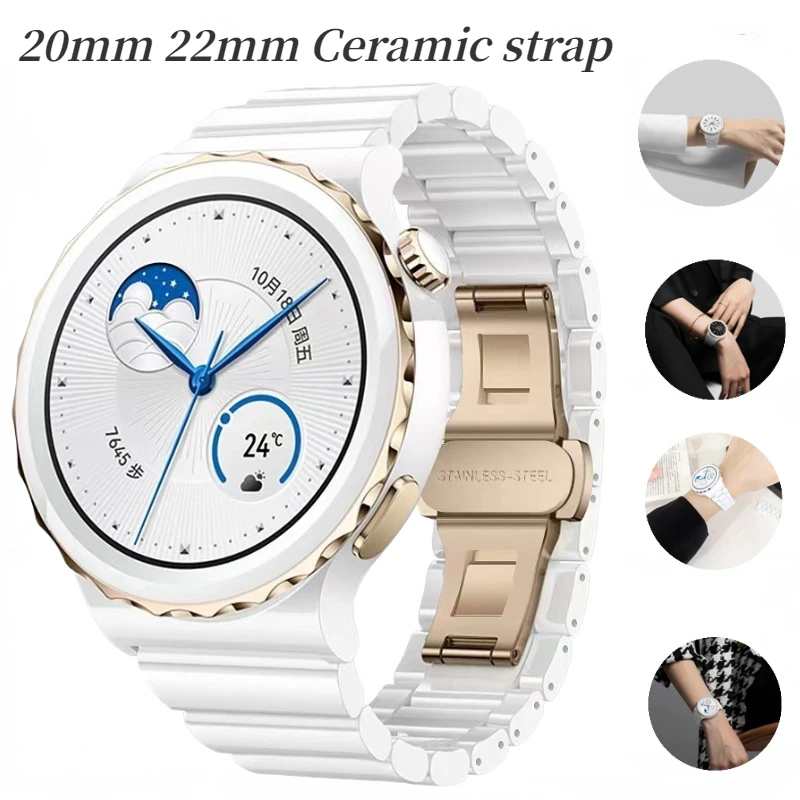 

22mm 20mm Ceramic Strap For Huawei Watch GT3 Pro 46mm/43mm Metal Bracelet Wristband For Samsung Watch 6/5/4 Amazfit GTR/Stratos