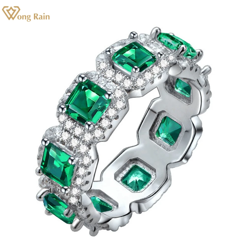 

Wong Rain 18K Gold Plated 925 Sterling Silver Asscher Cut Emerald Citrine High Carbon Diamond Classic Ring Fine Jewelry Band