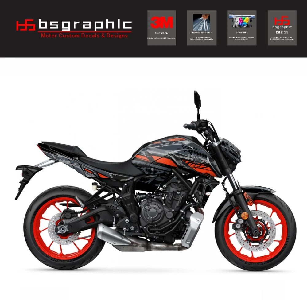 

For Yamaha Mt-07 MT07 2021-2024 2023 22 Motorcycle Body Fairing Protective Sticker Decal Street Bike Channel Graphic Kit Grey