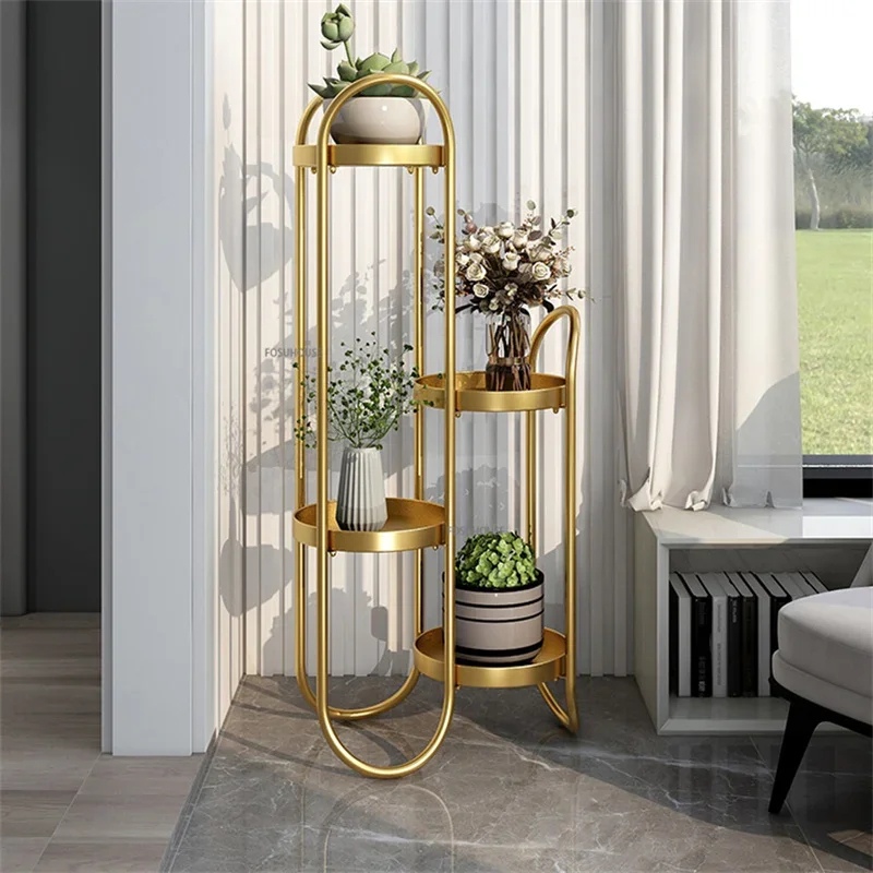 Gold Metal Light Luxury Living Room Floor-to-ceiling Flower Shelf Household Plant Stand Indoor Balcony Multi-layer Plant Shelves