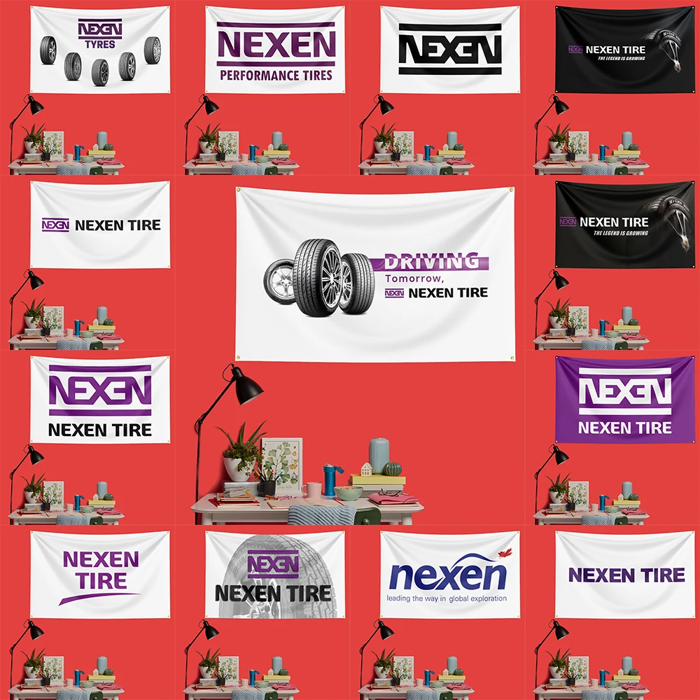 Bandera de Garaje NEXEN Tires, 3x5 Pies, Poliéster, Decoración de Pared para Entusiastas de Autos