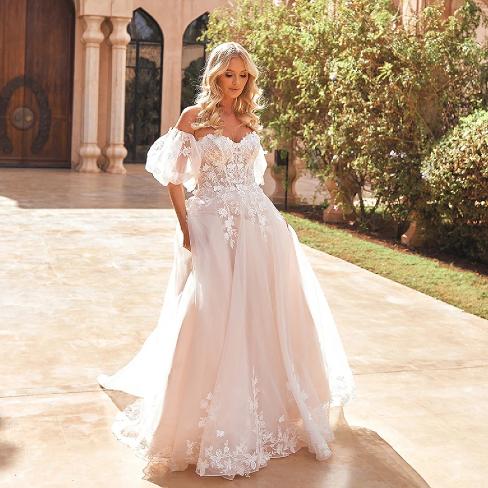 

Strapless Off Shoulder Wedding Dresses with Lace A Line Champagne Bridal Gowns for Women 2024 Summer New Vestido De Novia New