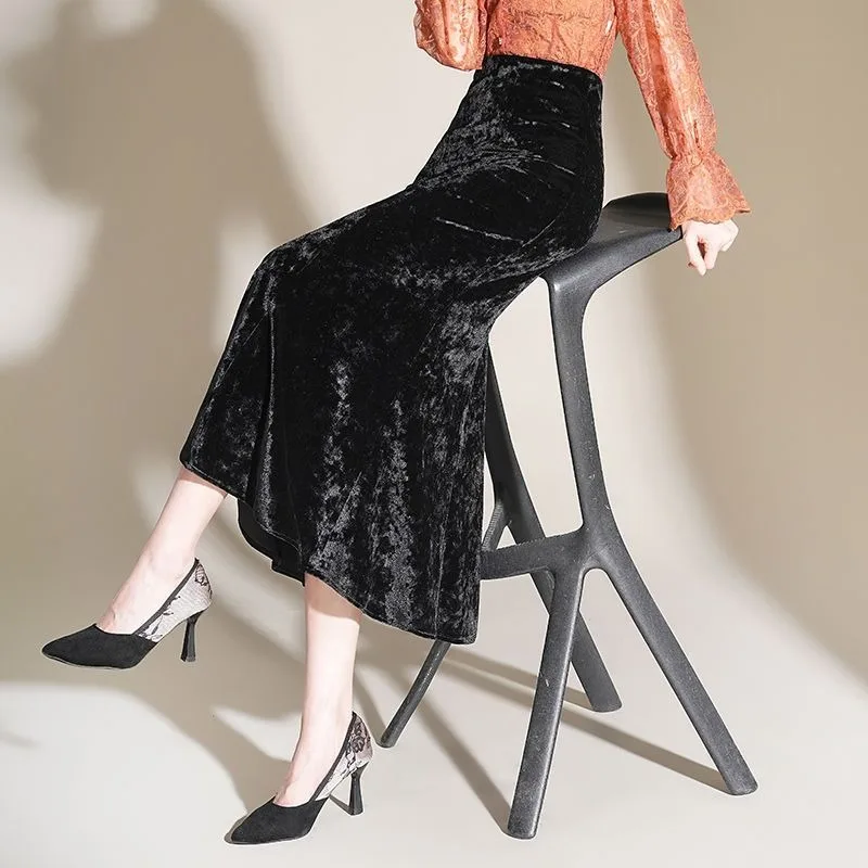 

2025 Spring New Temperament Women's Mid-length High-waist Fishtail Hip-covering Long Skirt