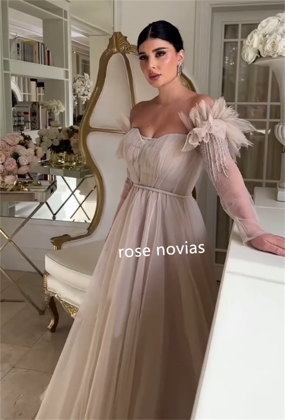 Personalizzato netto con paillettes piega spalle scoperte A-line occasione su misura abito da ballo di fine anno elegante sera formale scintilla