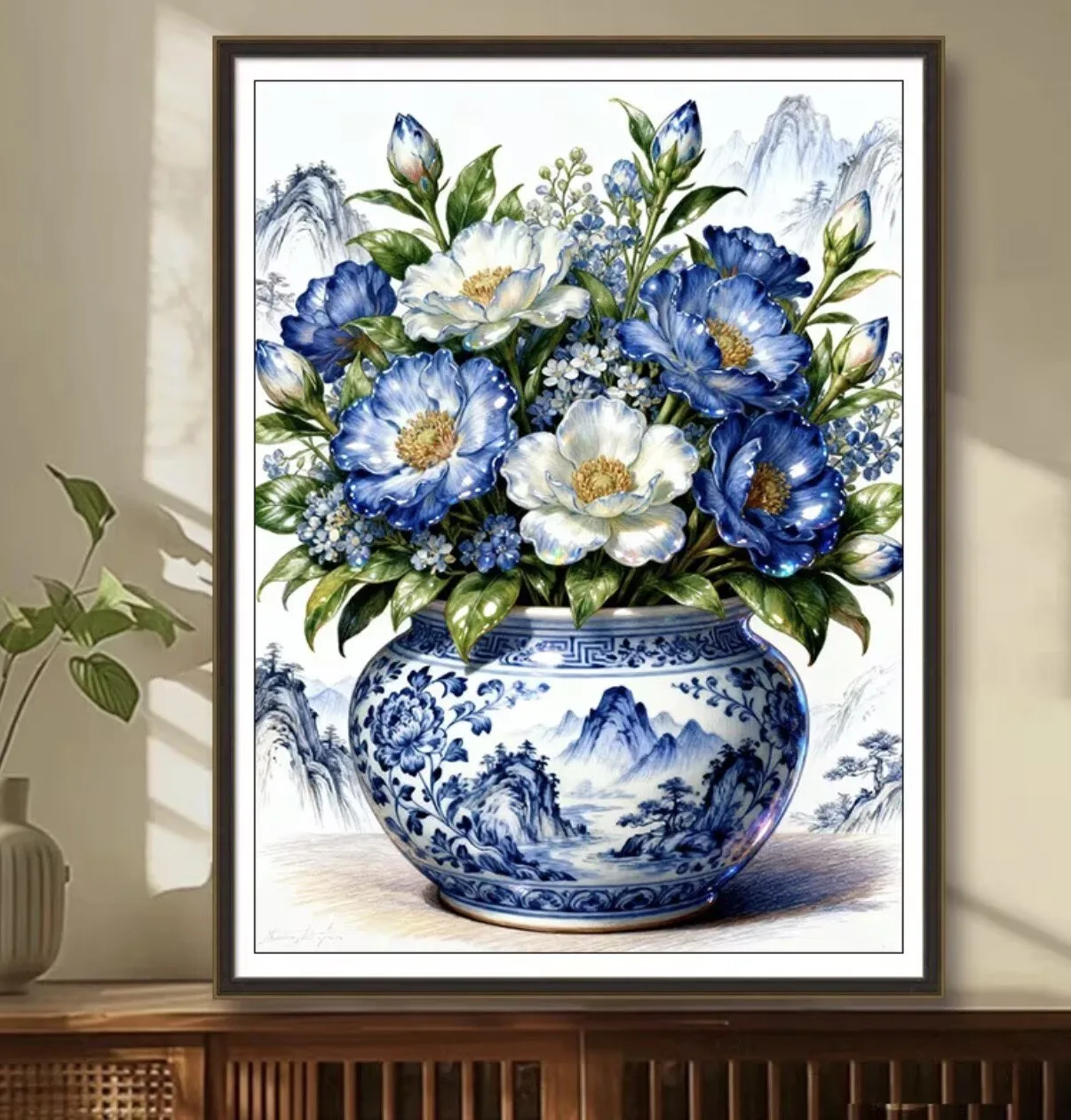 

Набор для вышивания крестиком 9CT 14CT: сине-белая фарфоровая ваза, набор для рукоделия, декор для дома, с иглами и нитками