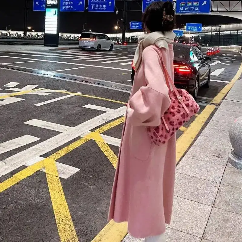 Bloom Leopard Print Pink Handbag Women Autumn Winter New Plush Soft Y2k Shoulder Bags Female Sweet Cool Purse Bolsos De Mujer