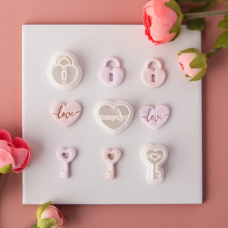 Valentine'S Day Series Heart Keys And Locks Pendant Earrings Soft Clay Mold Pottery Clay Mould Cutting DIY Handmade Tools