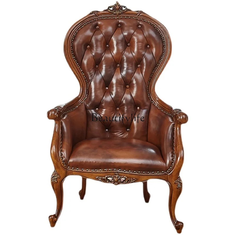 

*American solid wood leisure chair office chair negotiation sofa single chair with armrest backrest