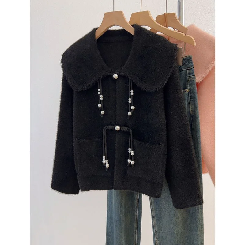 

2024 осенне-зимнее шерстяное пальто большого размера, свободное новое пальто в китайском стиле, кардиган, топ