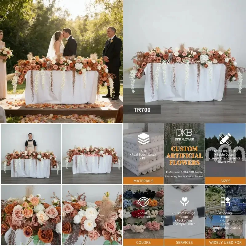 Bohemian Faux Flower Arrangement Wedding Ceremony Terracotta Table Decor with Hanging White Wisteria