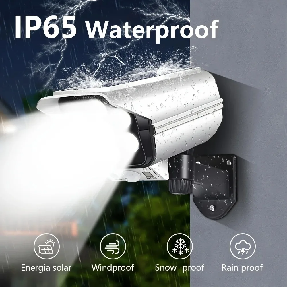 أضواء شمسية للكاميرا عالية المحاكاة 2000 لوم 77 LED مستشعر حركة خارجي مصباح جداري 3 أوضاع إضاءة لأبواب المرآب #1