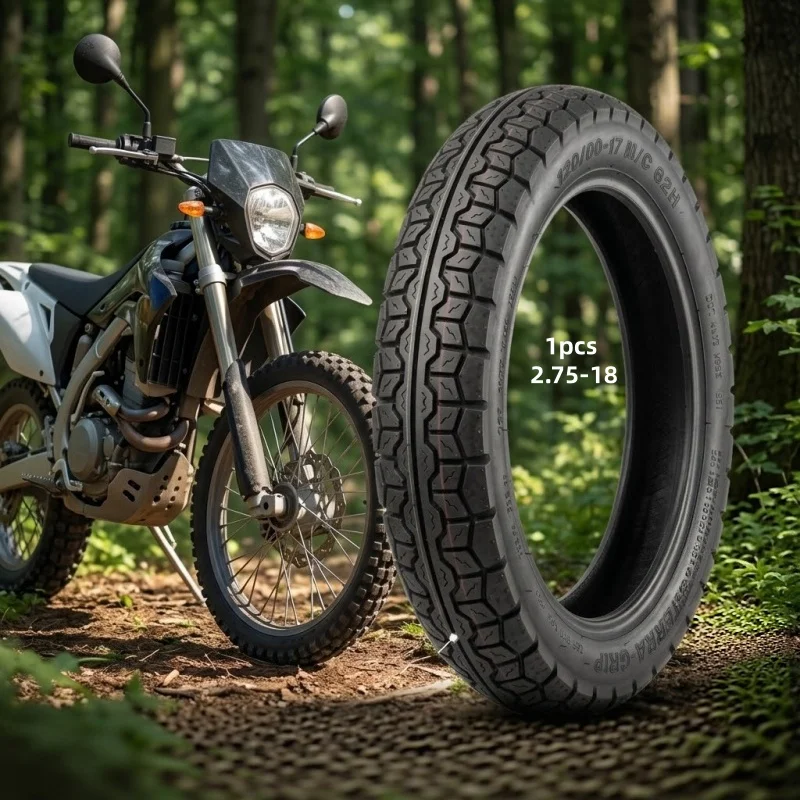 1pc 80/100-18 2.75-18 Motorcycle Front Tire Off-Road Knobby Classic Ribbed Durable Tubeless Tube Type Heavy Duty Tyre Dirt Bike