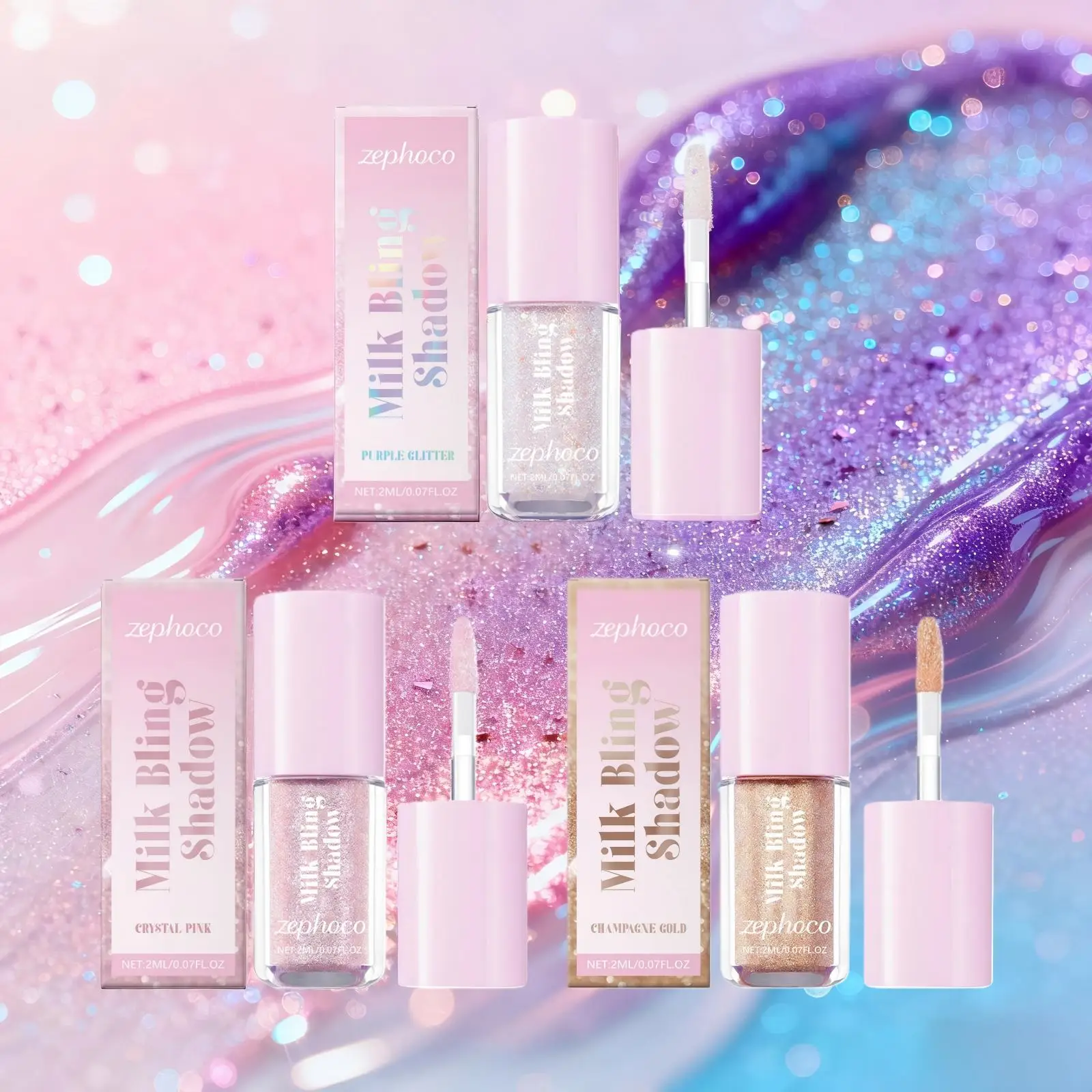 ظلال عيون سائلة لامعة من Zephoco تدوم طويلاً ومقاومة للتلطخ ومقاومة للماء وظلال عيون لامعة ومكياج عيون 2 مل