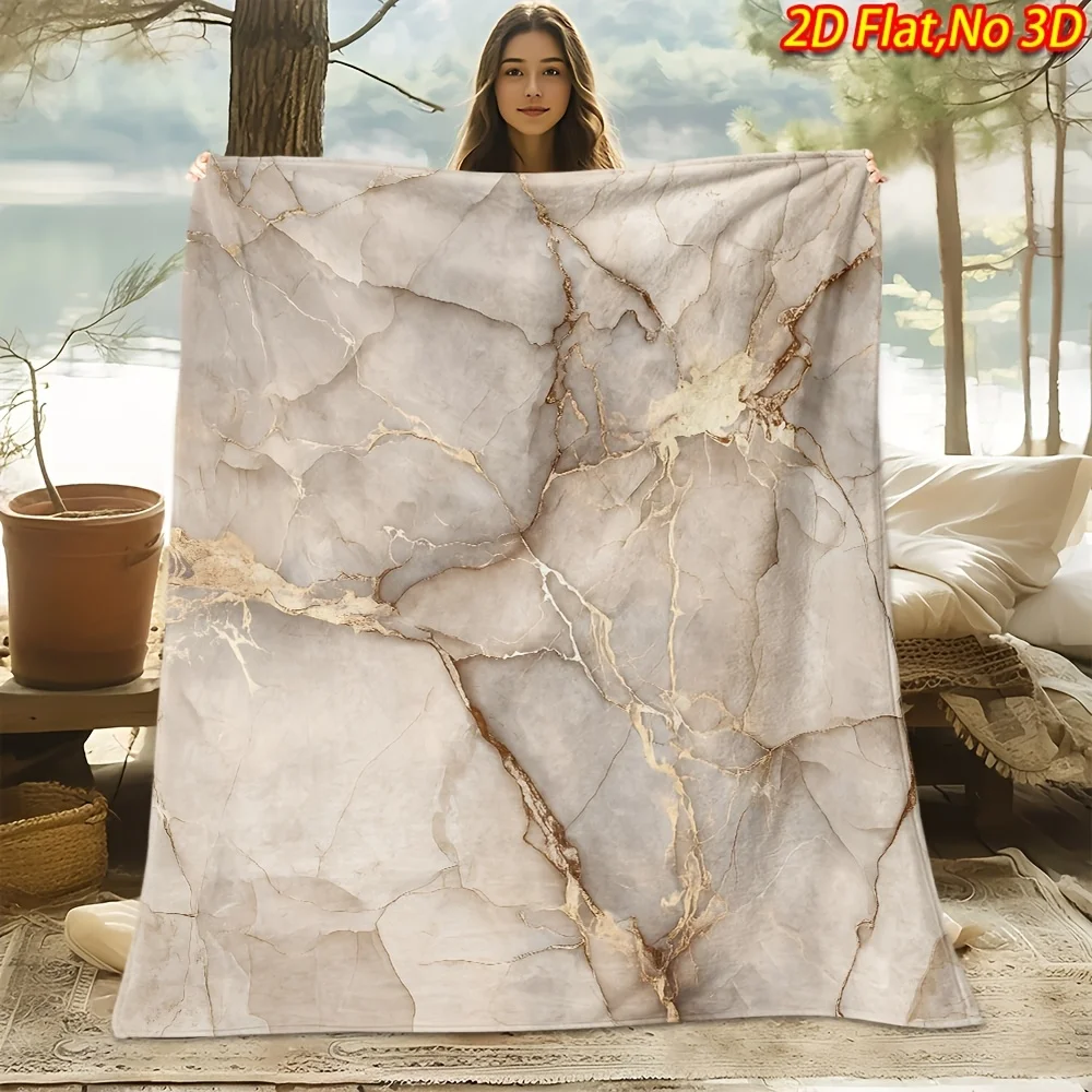 1pc 2D Flat Printing Spring And Summer New Arrival Light Luxury Warm Tone Gilded Marble Texture Digital Print Blanket, Throw, So
