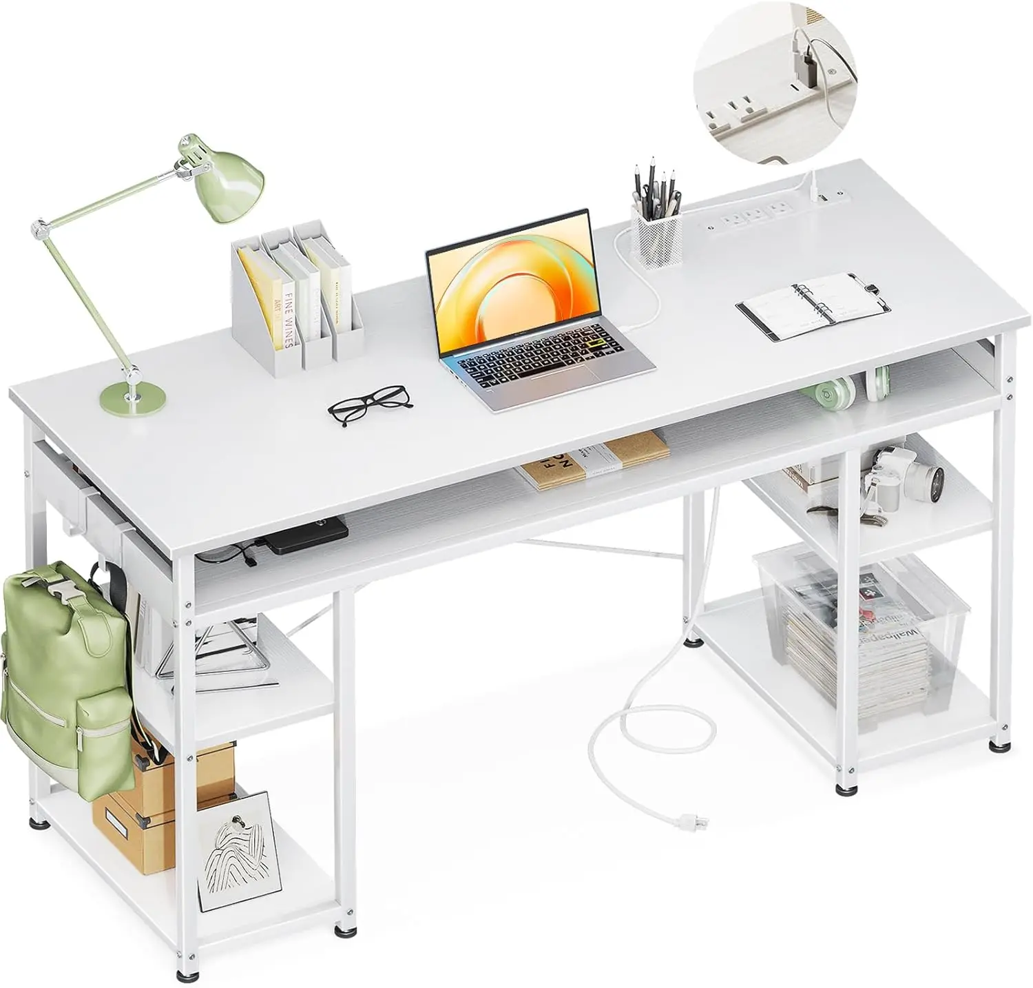 

Writing Desk with Storage Shelves Headphone Hook, Student Laptop PC Desks for Small Spaces Home Office