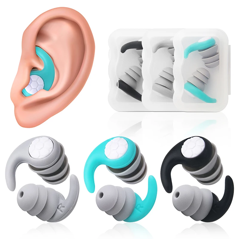 1 Pair Soft Silicone Noise Cancelling Earplugs Noise Filter Sleep Swimming Waterproof Comfortable Fit Three Layer Mute Earplugs