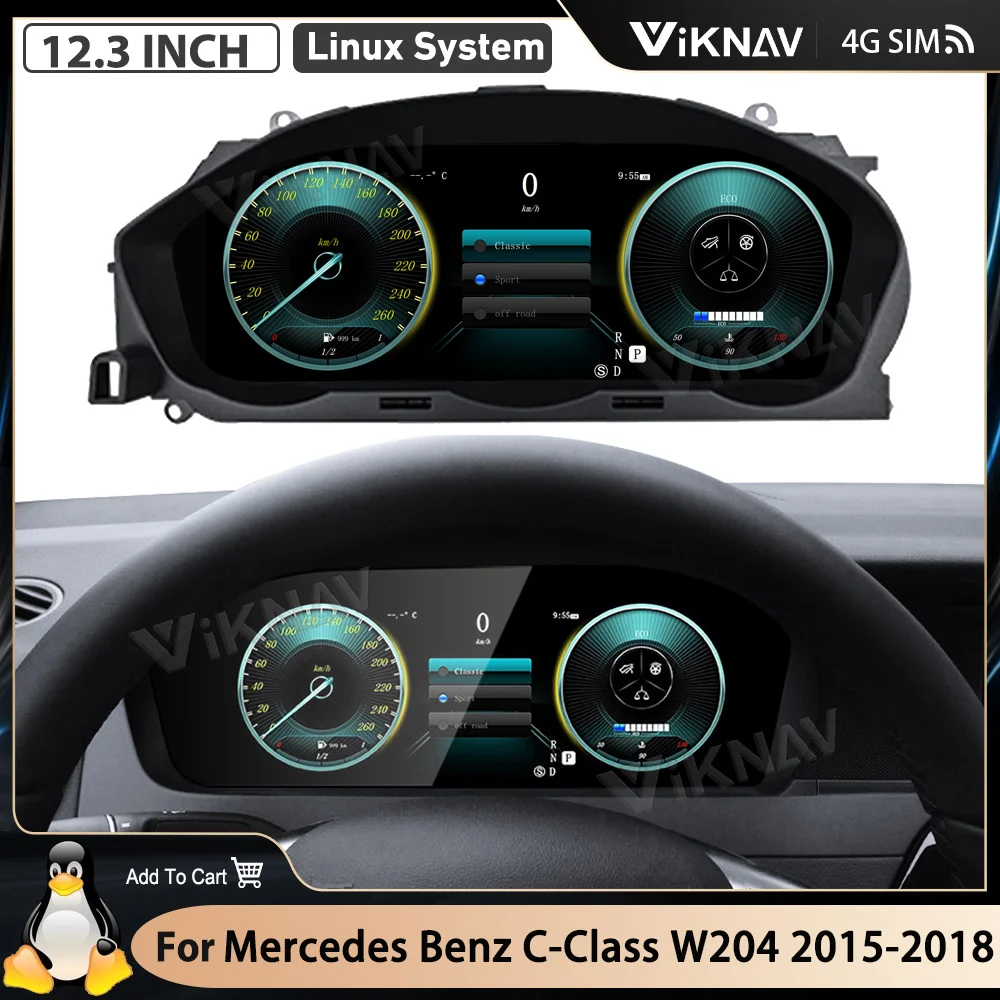 

Viknav 12.3 Inch Digital Instrument Cluster For Mercedes Benz C-Class W204 2015-2018 Linux System Speed Meter LCD Screen NTG4.5