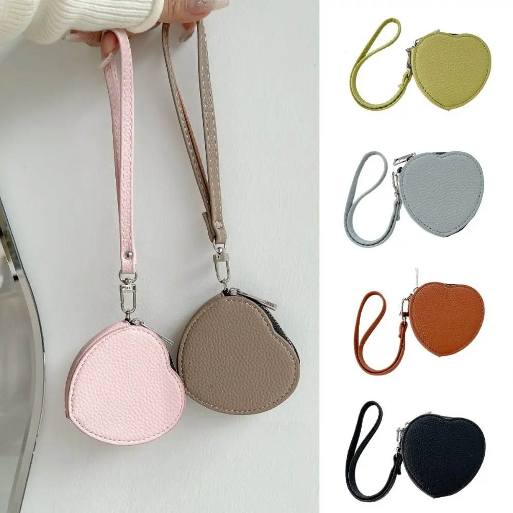 

PU Leather Earphone Protective Case Lychee Pattern Korean Style Love Heart Key Bag Sweet Portable Small Coin Pouch Woman