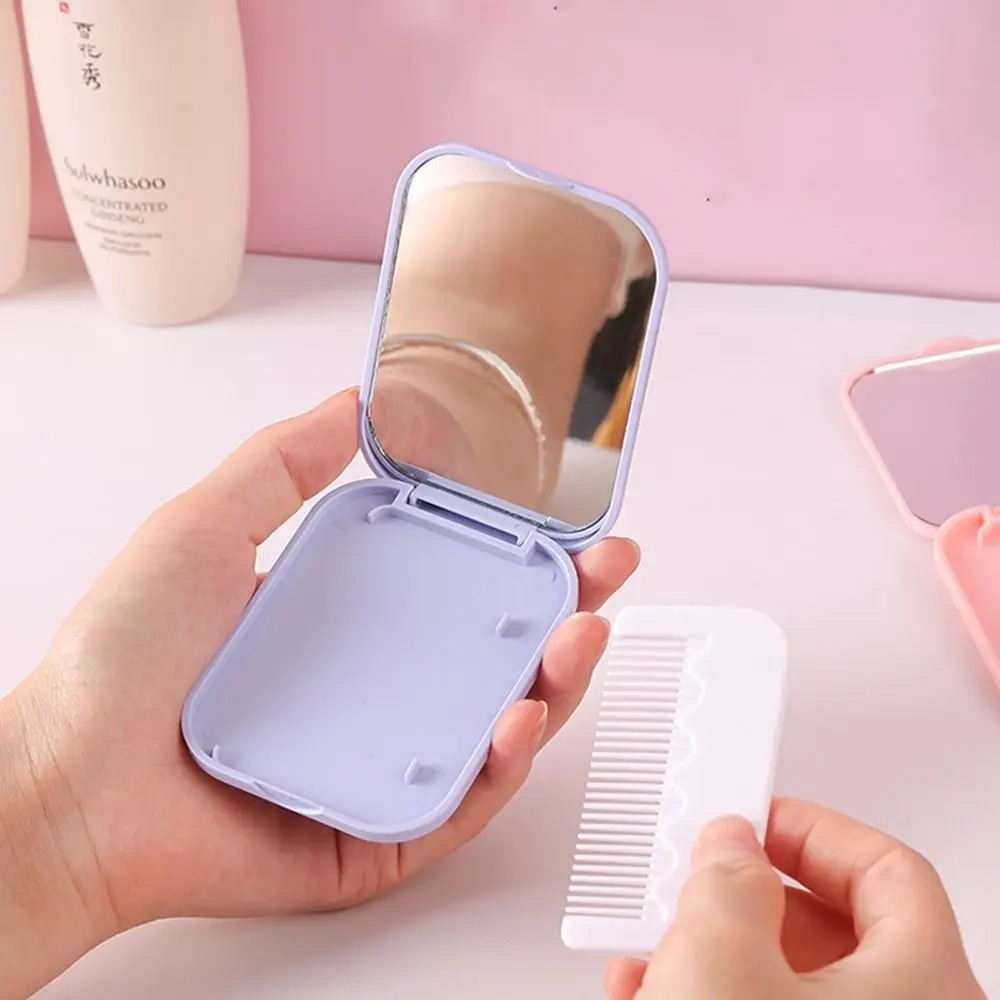 Small Mirror Comb Set Fashion Portable Fold Makeup Mirror with Comb  Makeup Tools Girl Gift