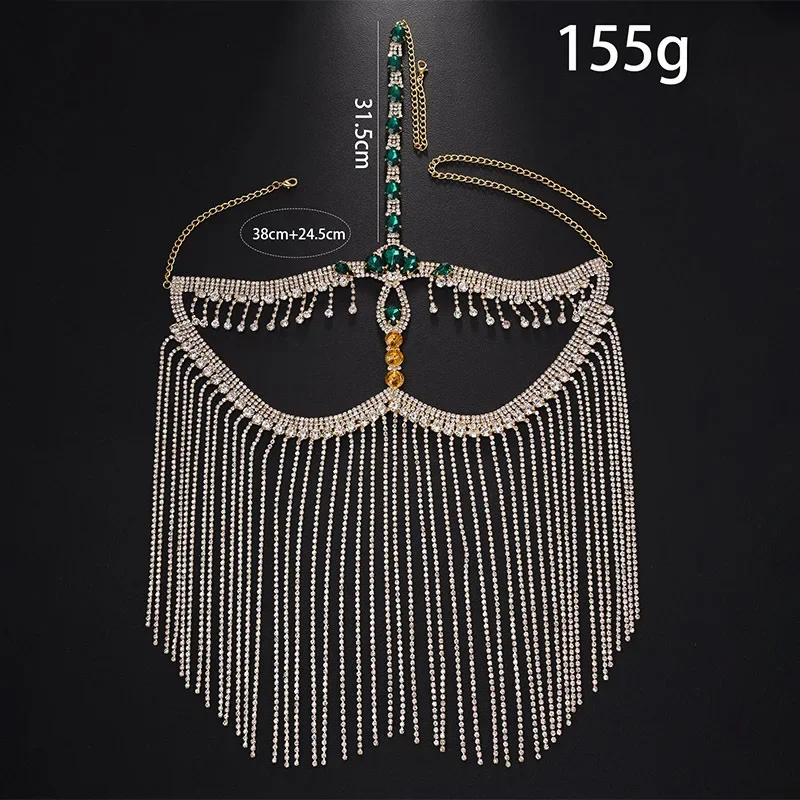 2026 Belly Dance Tassel Mask Veil Masquerade Cosplay Accessories Elegant Headband Green Rhinestone Face Chain Mask Prom Jewelry