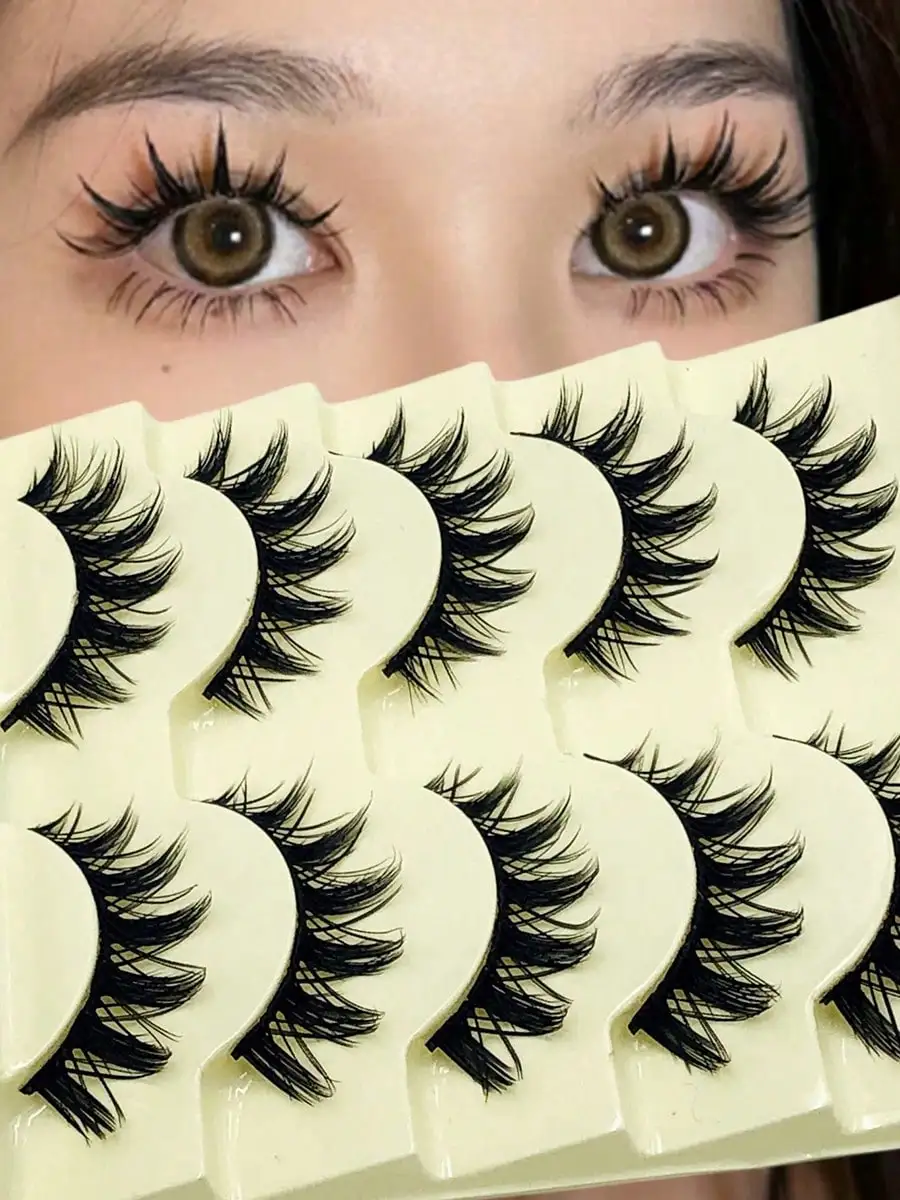 جديد القط رموش 5D رقيق فو المنك جلدة 8D حجم Wispy رموش طويلة رموش اصطناعية الروسية شرائط 5 إلى 7 أزواج حزمة ماكياج #5