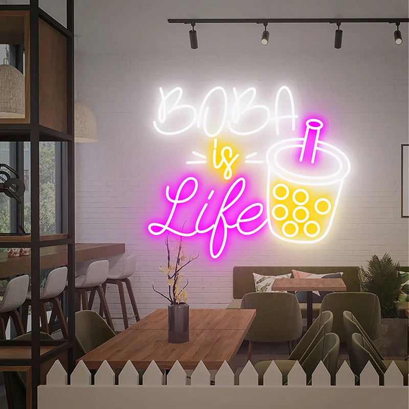 Boba é vida LED Custom Neon Sign, Bubble Tea, Night Light para Boba Shop, Open Display, Wall Decor, Art Lights Lamp