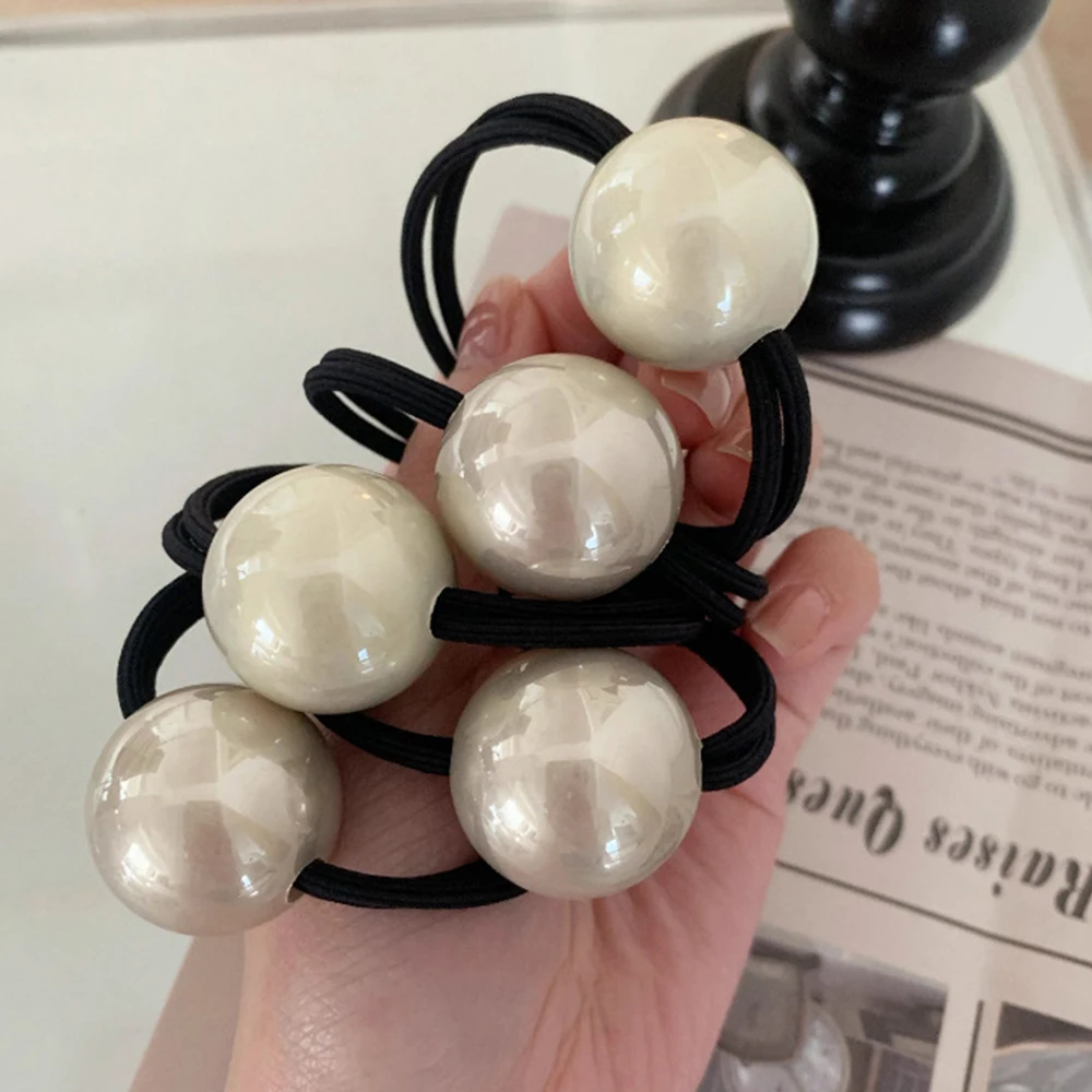 Simple Simulation Pearl Hair Rope High Elastic Double Hair Band Ponytail Holder Headdress Women Bun Hair Ties Scrunchies