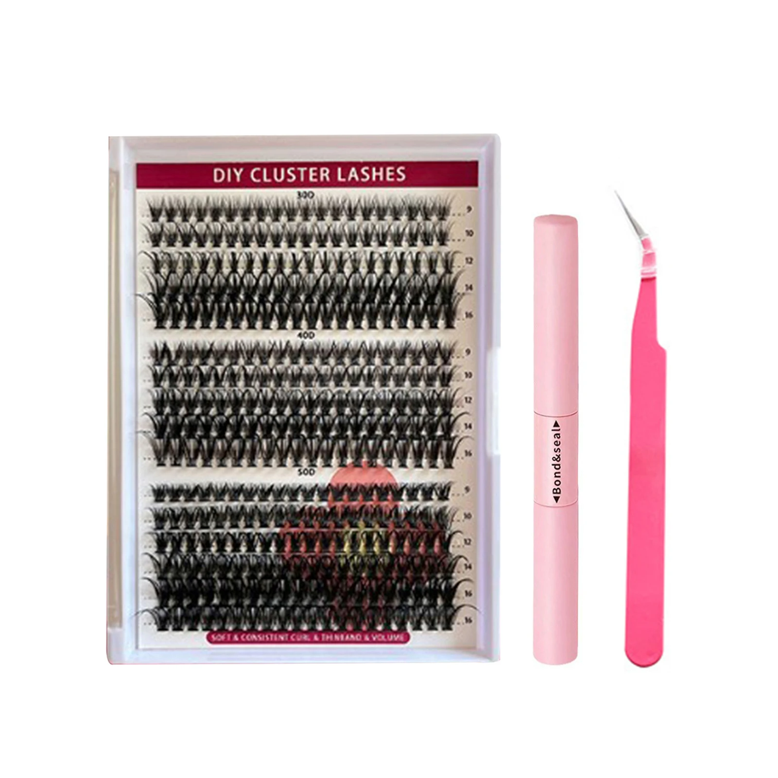 DIY Lash Extensions Kit 30D/40D/50D Assorted Wisps with Glue and Tweezer for Beginner Eyelash Extensions