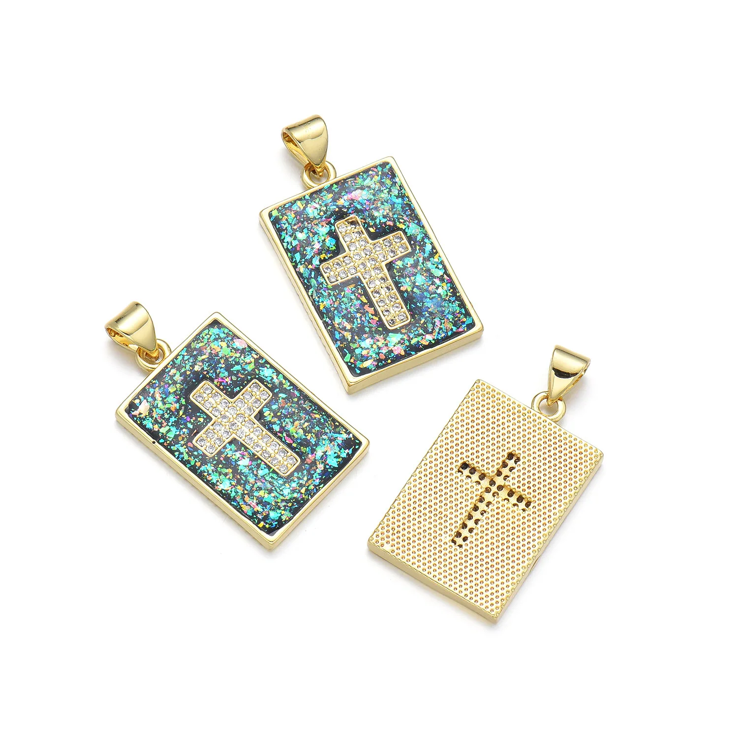 5pcs Copper Opal North American Style Cross Pendant Hanging Tag Accessorie DIY Pearl Necklace Jewelry Making Materials Wholesale