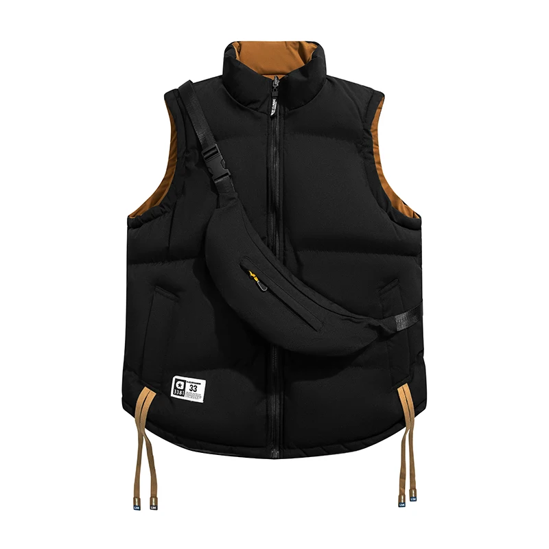 

Couples Motorcycle Rider Jacket Warm Sleeveless Coat For Men Women Unisex Cotton-Padded Double-Sided Wearable Vest with Bag