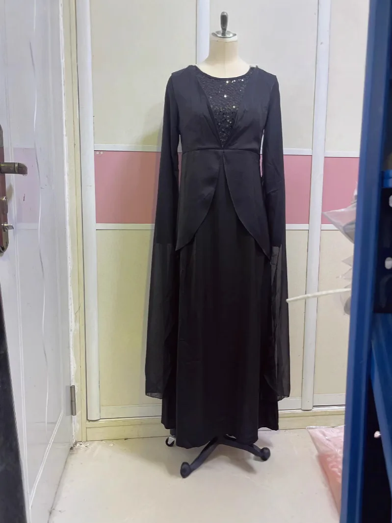 

JDY Женское платье макси на заказ со стразами - украшенное вырезом и шифоновыми рукавами-накидкой - элегантное скромное вечернее платье فست