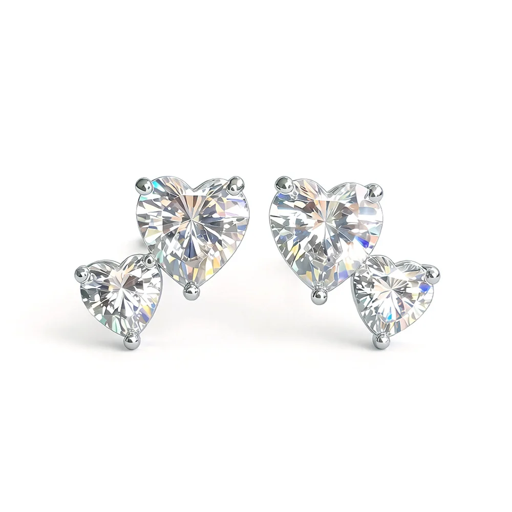 Heart Cut Moissanite Stud Earrings 925 Sterling Silver 0.5CT/1.2CT Love Earrings for Women Romantic Wedding Fine Jewelry Gift