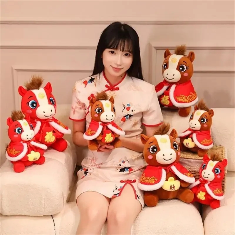 

Плюшевая игрушка-лошадь в виде животного, забавная аниме-мультяшная лошадь, счастливое животное для китайского весеннего для